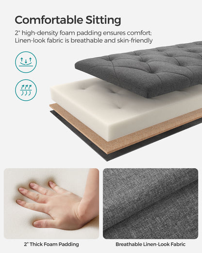 SONGMICS 15.7 x 43.3 x 15.7 Inches Storage Ottoman Bench Hold up to 660lbs Bedroom Ottoman Bench Dark Gray