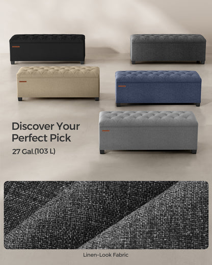 SONGMICS 15.7 x 43.3 x 15.7 Inches Storage Ottoman Bench Hold up to 660lbs Bedroom Ottoman Bench Dark Gray