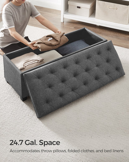 SONGMICS 15.7 x 43.3 x 15.7 Inches Storage Ottoman Bench Hold up to 660lbs Bedroom Ottoman Bench Dark Gray