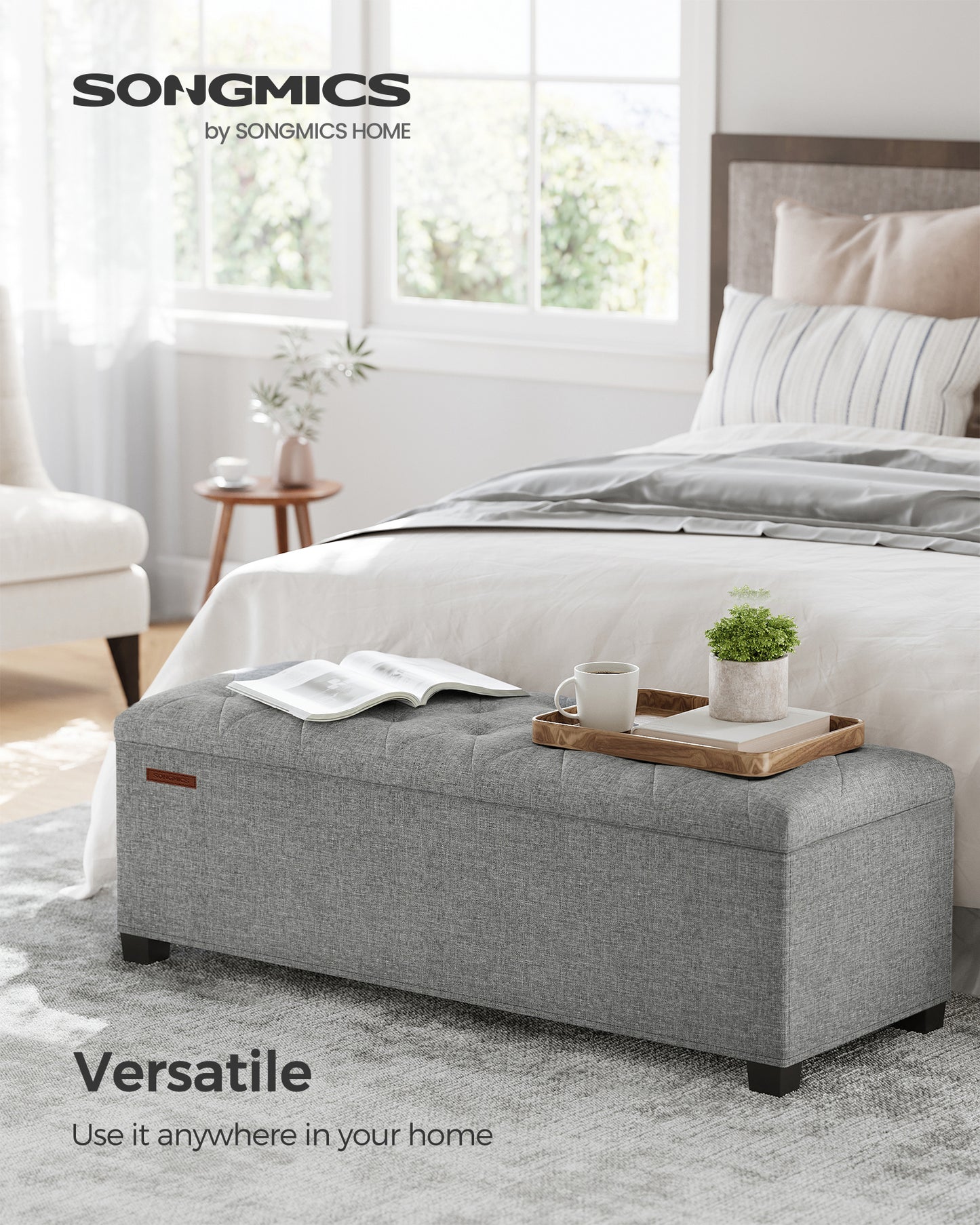 SONGMICS 43.3" Storage Ottoman Bench, Foot Rest with Legs, Ottoman with Storage, Rectangle End of Bed Bench, Storage Chest, Load up to 660 lb, Study