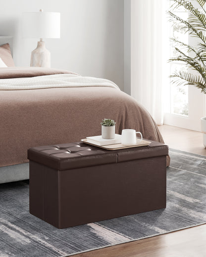 SONGMICS 30 Inches Folding Storage Ottoman Bench with Flipping Lid Brown