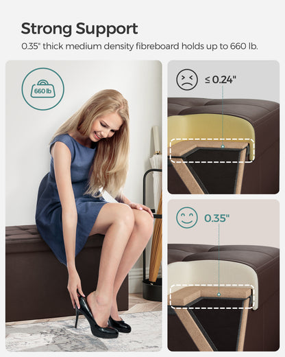 SONGMICS 30 Inches Folding Storage Ottoman Bench with Flipping Lid Brown