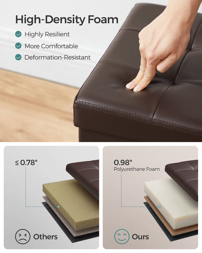 SONGMICS 30 Inches Folding Storage Ottoman Bench with Flipping Lid Brown