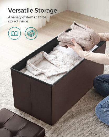 SONGMICS 30 Inches Folding Storage Ottoman Bench with Flipping Lid Brown