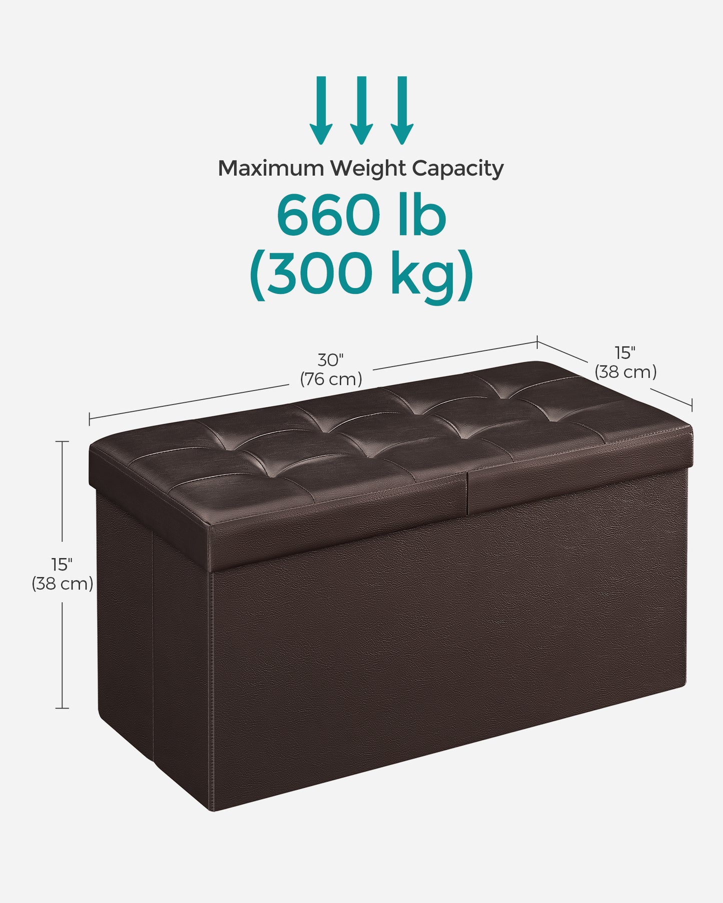 SONGMICS 30 Inches Folding Storage Ottoman Bench with Flipping Lid Brown