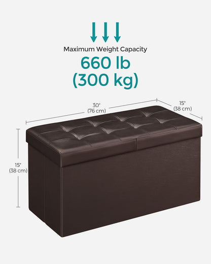 SONGMICS 30 Inches Folding Storage Ottoman Bench with Flipping Lid Brown