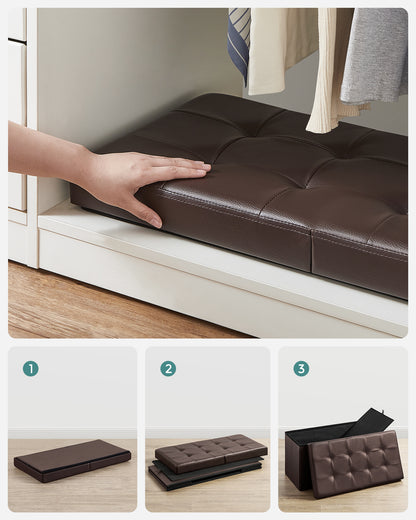 SONGMICS 30 Inches Folding Storage Ottoman Bench with Flipping Lid Brown