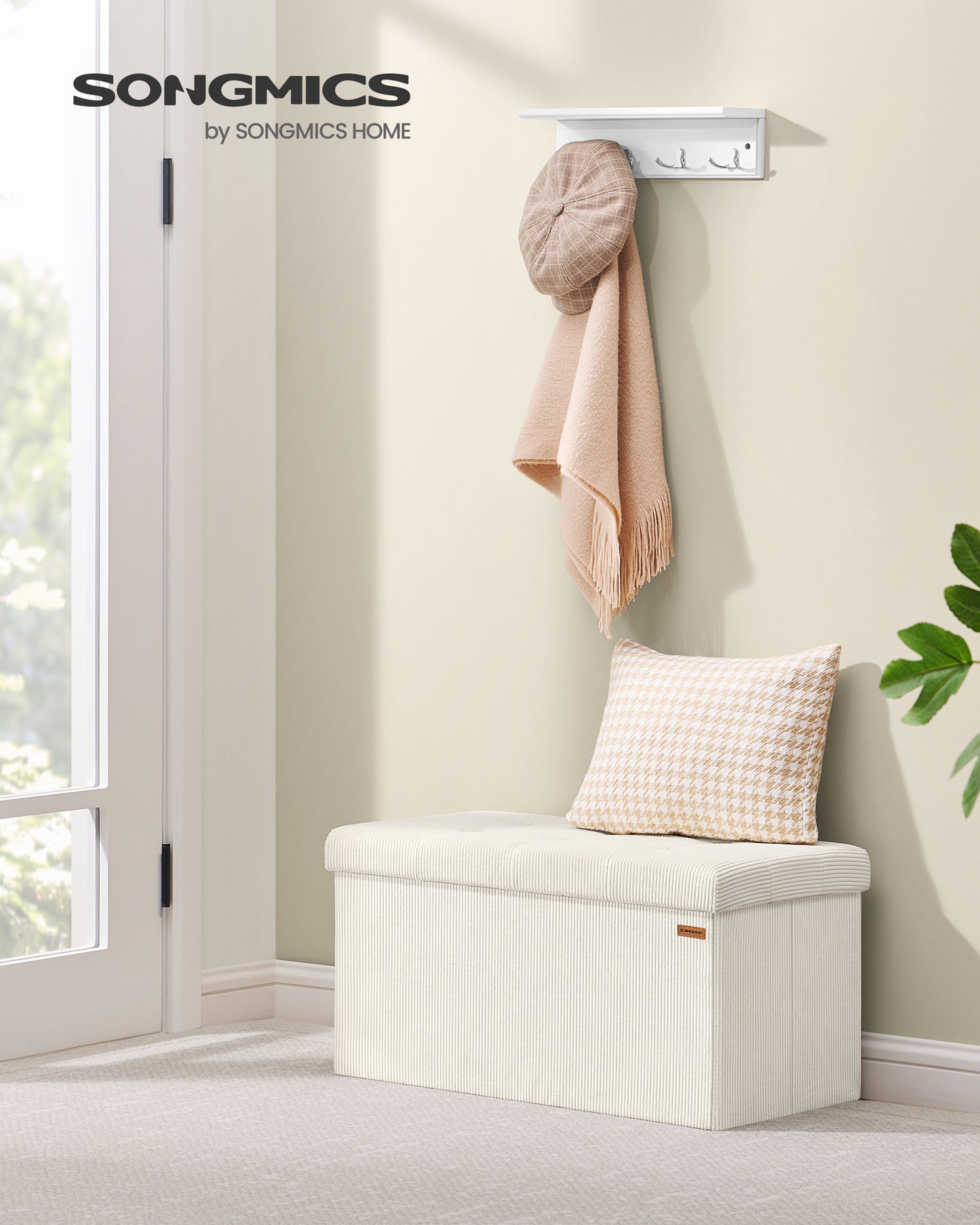 Foldable Storage Ottoman Bench, 30 Inch Foot Rest with 660 lb Capacity & 24 Gal Storage, End of Bed Bench for Living Room Bedroom, Cream White