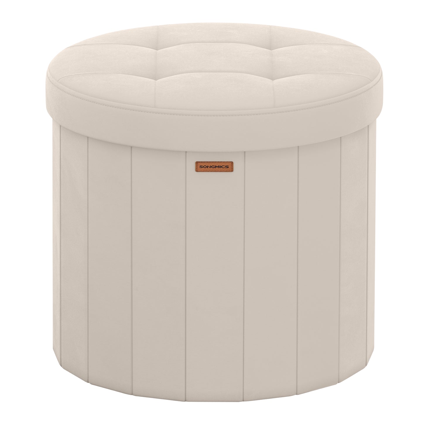 Round Storage Ottoman with Removable Lid, 18.1 Inch Folding Footrest Stool with Velvet Cover, Cappuccino Beige