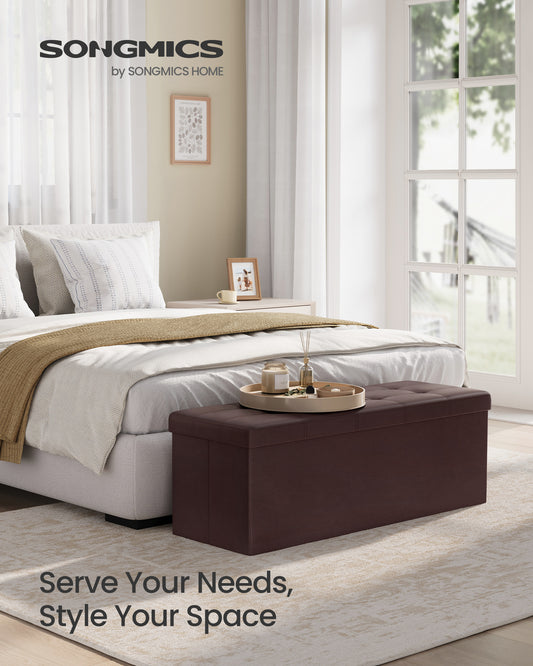 SONGMICS 43" Storage Ottoman Bench Folding Ottoman with Storage Hold up to 660lb for Living Room Bedroom Brown