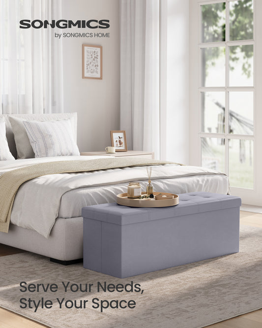 SONGMICS 43 Inches Folding Storage Ottoman Bench, Storage Chest, Footrest, Bedroom Bench, End of Bed Bench, Coffee Table, Faux Leather Padded Seat