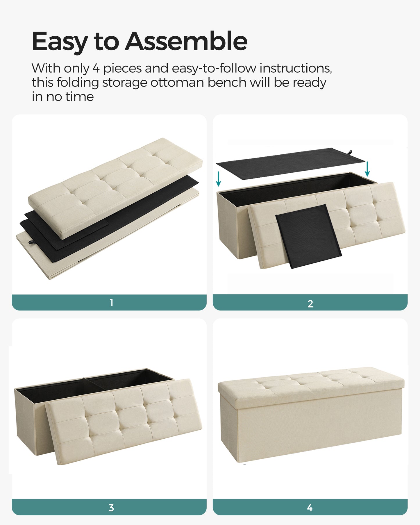 43" Storage Ottoman Bench Hold up to 660lb Ottoman with Storage Beige