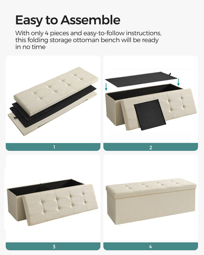 43" Storage Ottoman Bench Hold up to 660lb Ottoman with Storage Beige