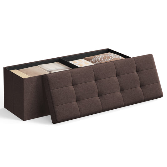 43 Inches Folding Storage Ottoman Bench, Ottoman Foot Rest, End of Bed Bench, Storage Chest, Load 660 lb, for Living Room, Bedroom, Entryway, Brown