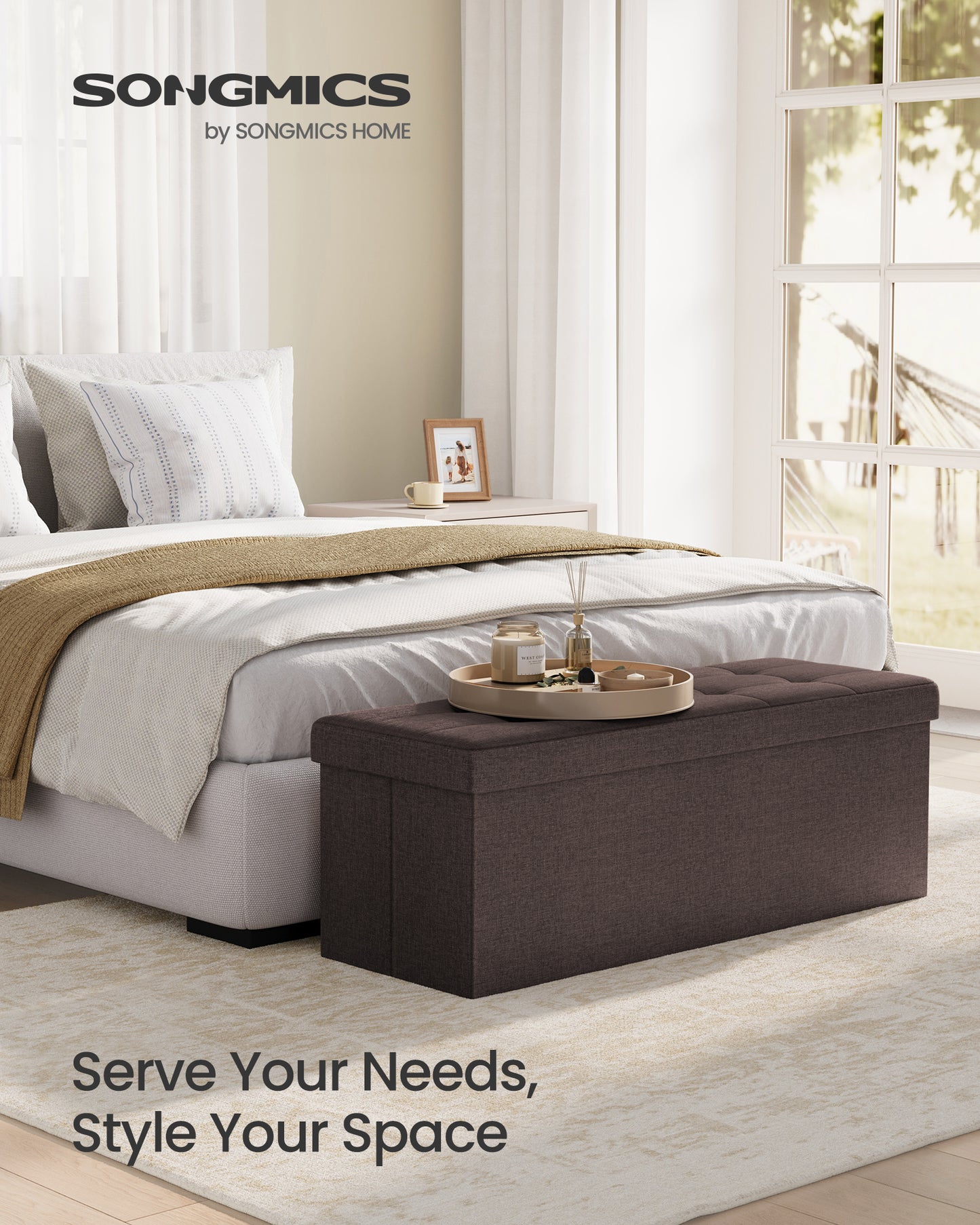SONGMICS 43" Storage Ottoman Bench Hold up to 660lb Ottoman with Storage Brown