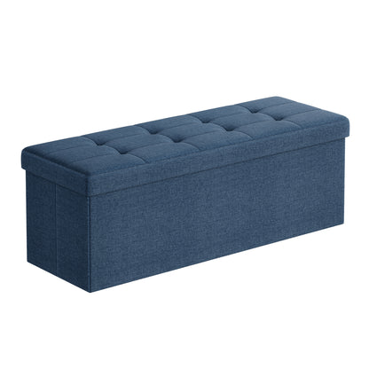 43 Inches Folding Storage Ottoman Bench, Ottoman Foot Rest, End of Bed Bench, Storage Chest, Load 660 lb, for Living Room, Bedroom, Entryway, Midnight Blue