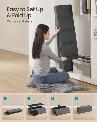 SONGMICS 43 Inches Folding Storage Ottoman Bench Bedroom Bench with Storage Holds up to 660 lb Dark Gray