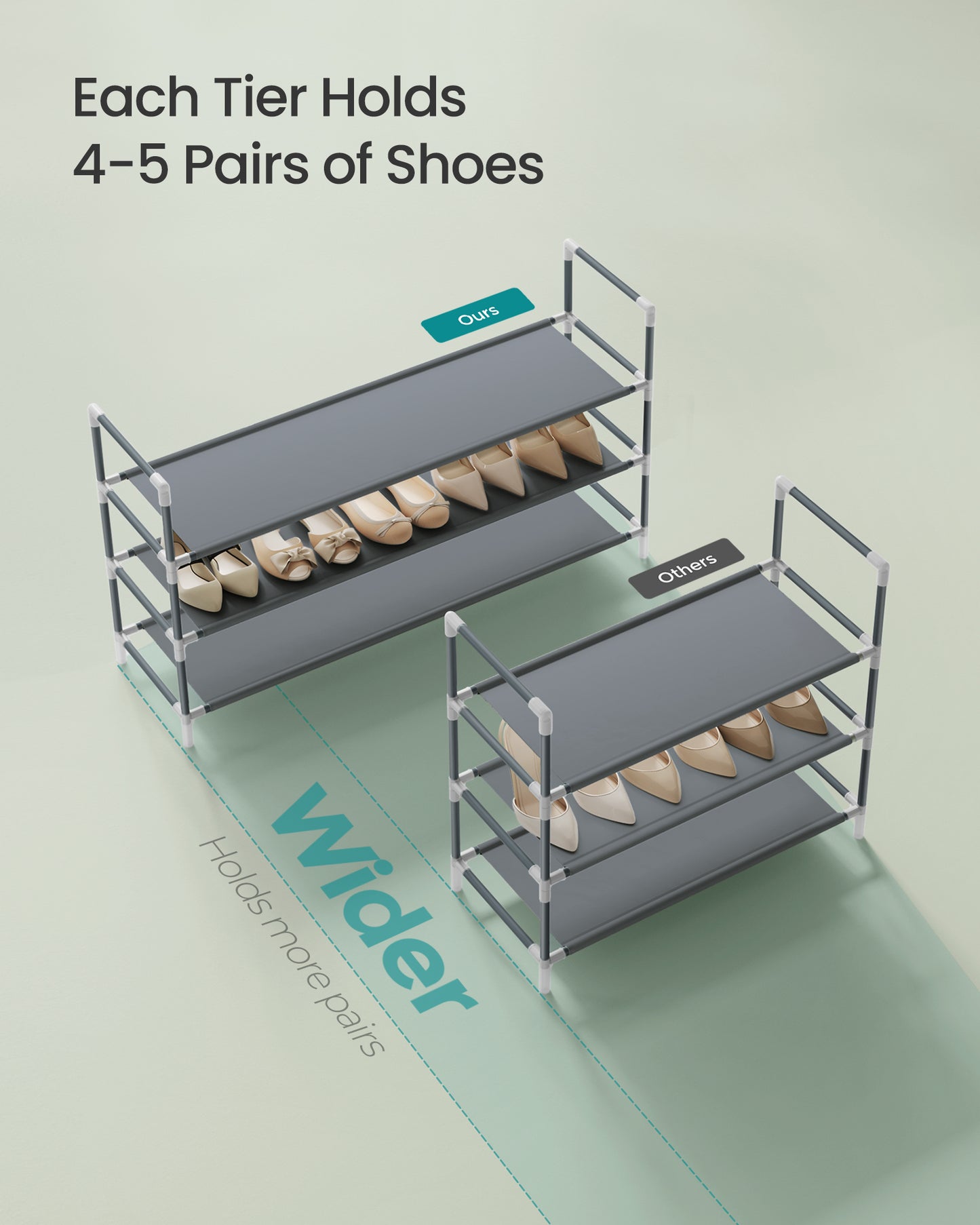 SONGMICS 3-Tier Shoe Rack, Shoe Storage for Hallway Closet, Slim and Space-Saving, Steel Frame, Non-Woven Fabric Shelves, Grey