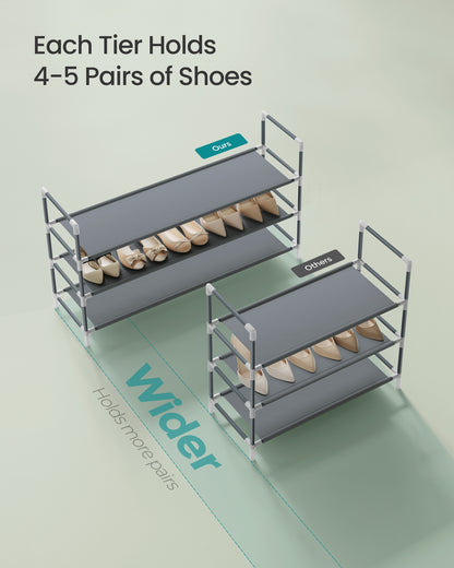 SONGMICS 3-Tier Shoe Rack, Shoe Storage for Hallway Closet, Slim and Space-Saving, Steel Frame, Non-Woven Fabric Shelves, Grey