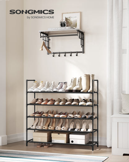 SONGMICS 5 Tiers Shoe Rack Storage Organizer Black 39"L Holds 20-25 Pair of Shoes