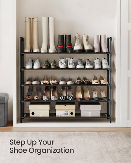 SONGMICS 5 Tiers Shoe Rack Storage Organizer Black 39"L Holds 20-25 Pair of Shoes