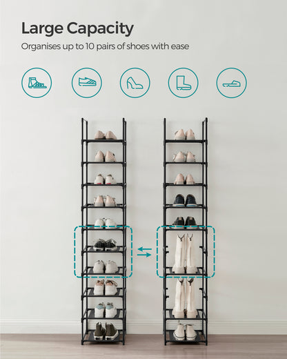 SONGMICS Shoe Rack 10 Tier Shoe Shelf Shoe Storage Organizer 13 x 13 x 68.1 Inches Black