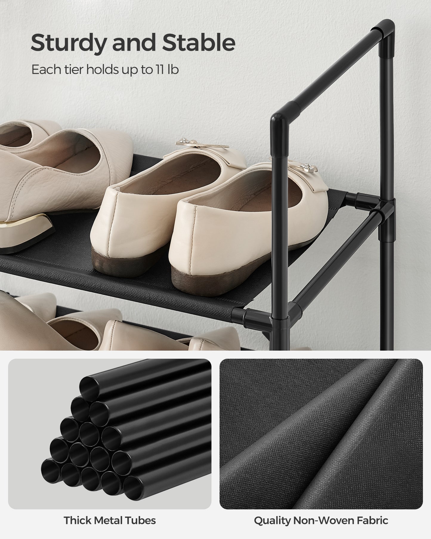 SONGMICS Shoe Rack 10 Tier Shoe Shelf Shoe Storage Organizer 13 x 13 x 68.1 Inches Black