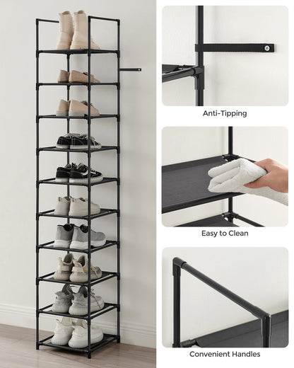 SONGMICS Shoe Rack 10 Tier Shoe Shelf Shoe Storage Organizer 13 x 13 x 68.1 Inches Black