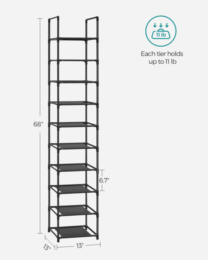 SONGMICS Shoe Rack 10 Tier Shoe Shelf Shoe Storage Organizer 13 x 13 x 68.1 Inches Black