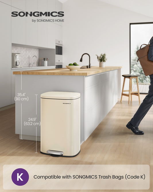 13 Gal (50 L) Trash Can, Stainless Steel Kitchen Garbage Can, Soft Close, Step-On Pedal, Removable Inner Bucket