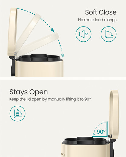 13 Gal (50 L) Trash Can, Stainless Steel Kitchen Garbage Can, Soft Close, Step-On Pedal, Removable Inner Bucket