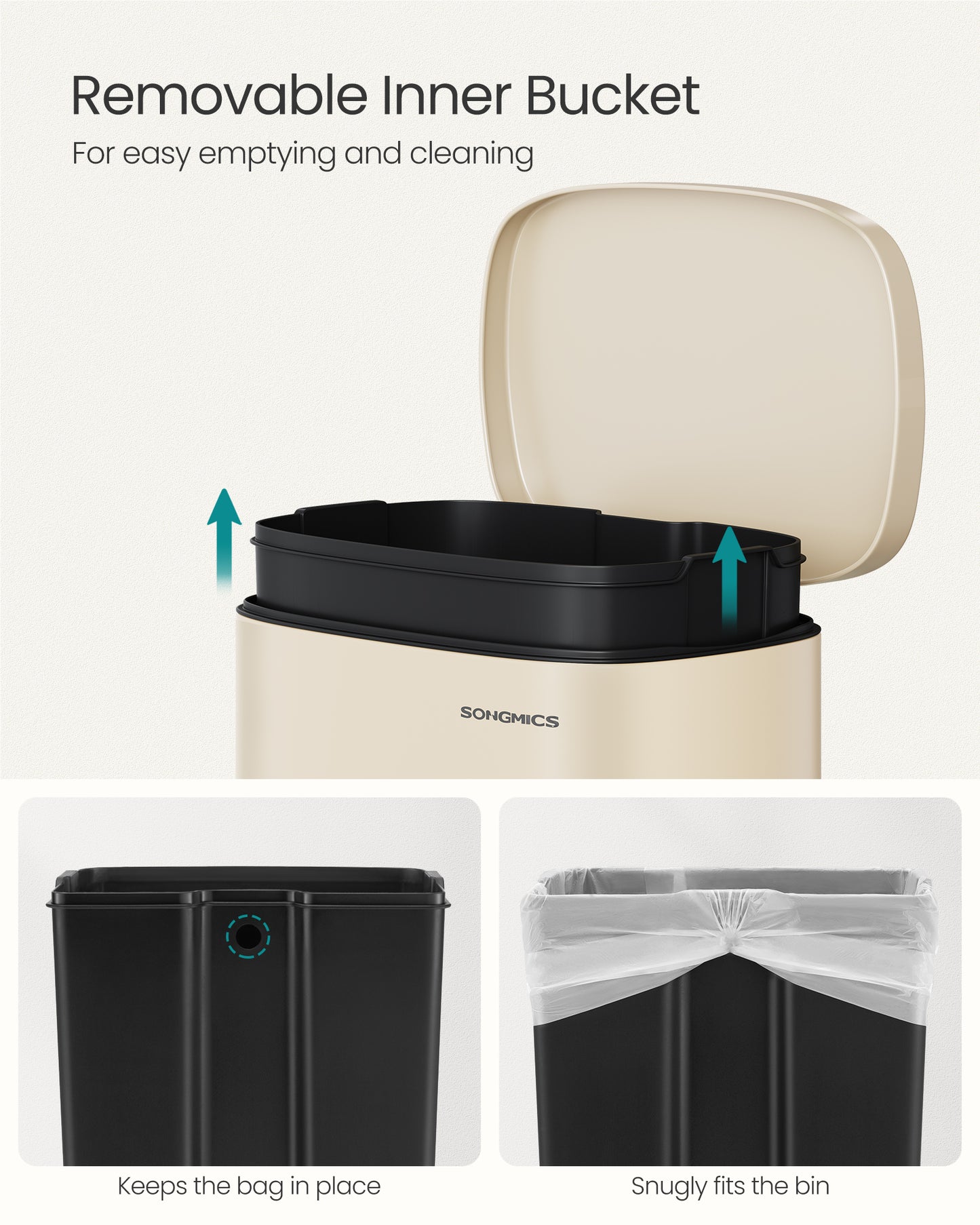 13 Gal (50 L) Trash Can, Stainless Steel Kitchen Garbage Can, Soft Close, Step-On Pedal, Removable Inner Bucket