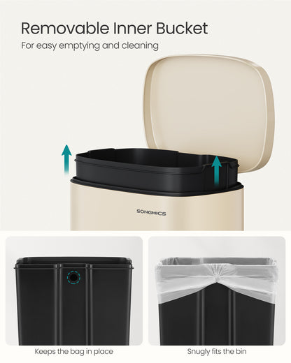 13 Gal (50 L) Trash Can, Stainless Steel Kitchen Garbage Can, Soft Close, Step-On Pedal, Removable Inner Bucket