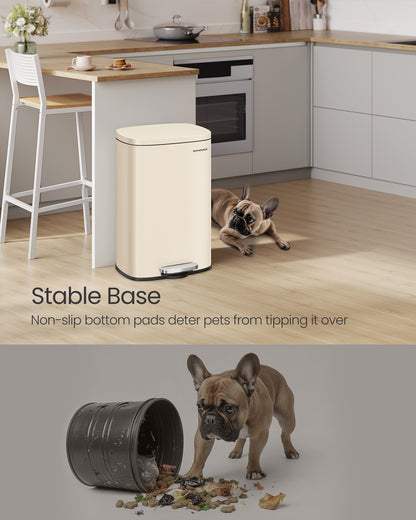 13 Gal (50 L) Trash Can, Stainless Steel Kitchen Garbage Can, Soft Close, Step-On Pedal, Removable Inner Bucket