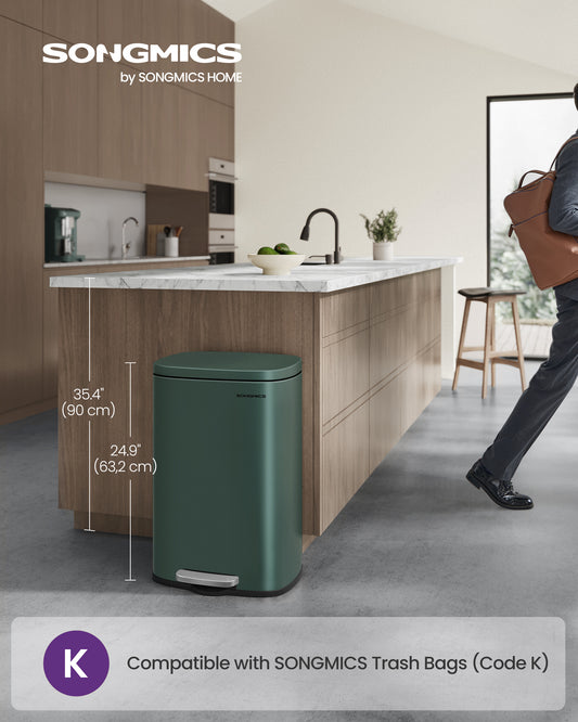 13 Gallon (50 L) Trash Can, Stainless Steel Kitchen Garbage Can, Recycling or Waste Bin, Soft Close, Step-On Pedal, Removable Inner Bucket