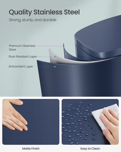 SONGMICS 13 Gallon (50 L) Trash Can, Stainless Steel Kitchen Garbage Can, Recycling or Waste Bin, Soft Close, Step-On Pedal, Removable Inner Bucket, Midnight Blue