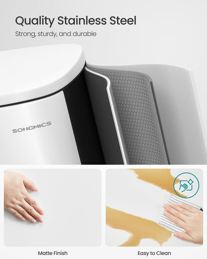 SONGMICS 13.2 Gallon Trash Can, Stainless Steel Kitchen Garbage Can, Recycling or Waste Bin, Soft Close, Step-On Pedal, Removable Inner Bucket, White