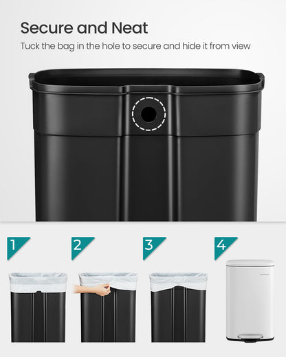 SONGMICS 13.2 Gallon Trash Can, Stainless Steel Kitchen Garbage Can, Recycling or Waste Bin, Soft Close, Step-On Pedal, Removable Inner Bucket, White