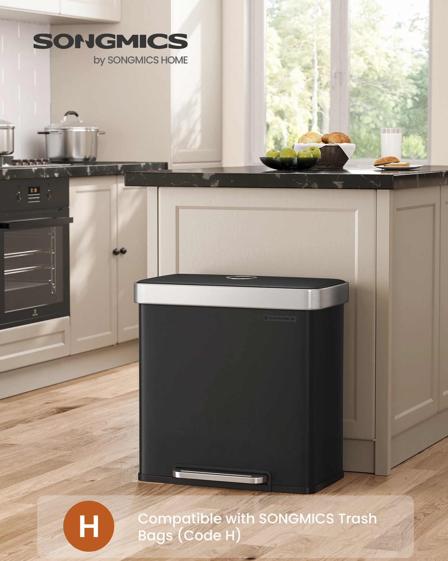 16 Gallon Dual Compartment Pedal Trash Can, Stainless Steel, with 15 Bags