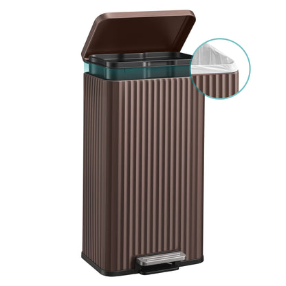 SONGMICS Trash Can with Lid, 30 L Stainless Steel Garbage Can, Step Bin with Inner Bucket for Kitchen, Bathroom, Bedroom, 13.2 x 11.7 x 23.4 Inch, Reddish Brown, PATIA Collection