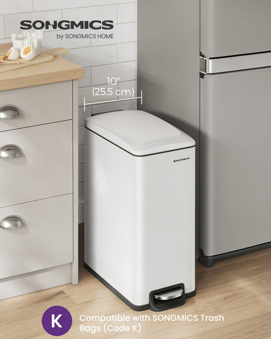 Slim Trash Can, 12.7-Gallon (48 L) Garbage Can for Narrow Spaces with Soft-Close Lid, Inner Bucket, Stainless Steel, 15 Trash Bags Included