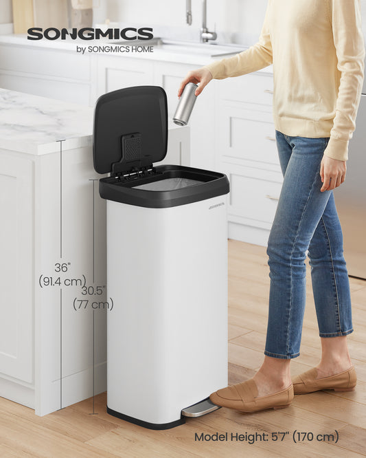 18 Gallon Kitchen Trash Can, Stainless Steel Garbage Can, Recycle Bin, White