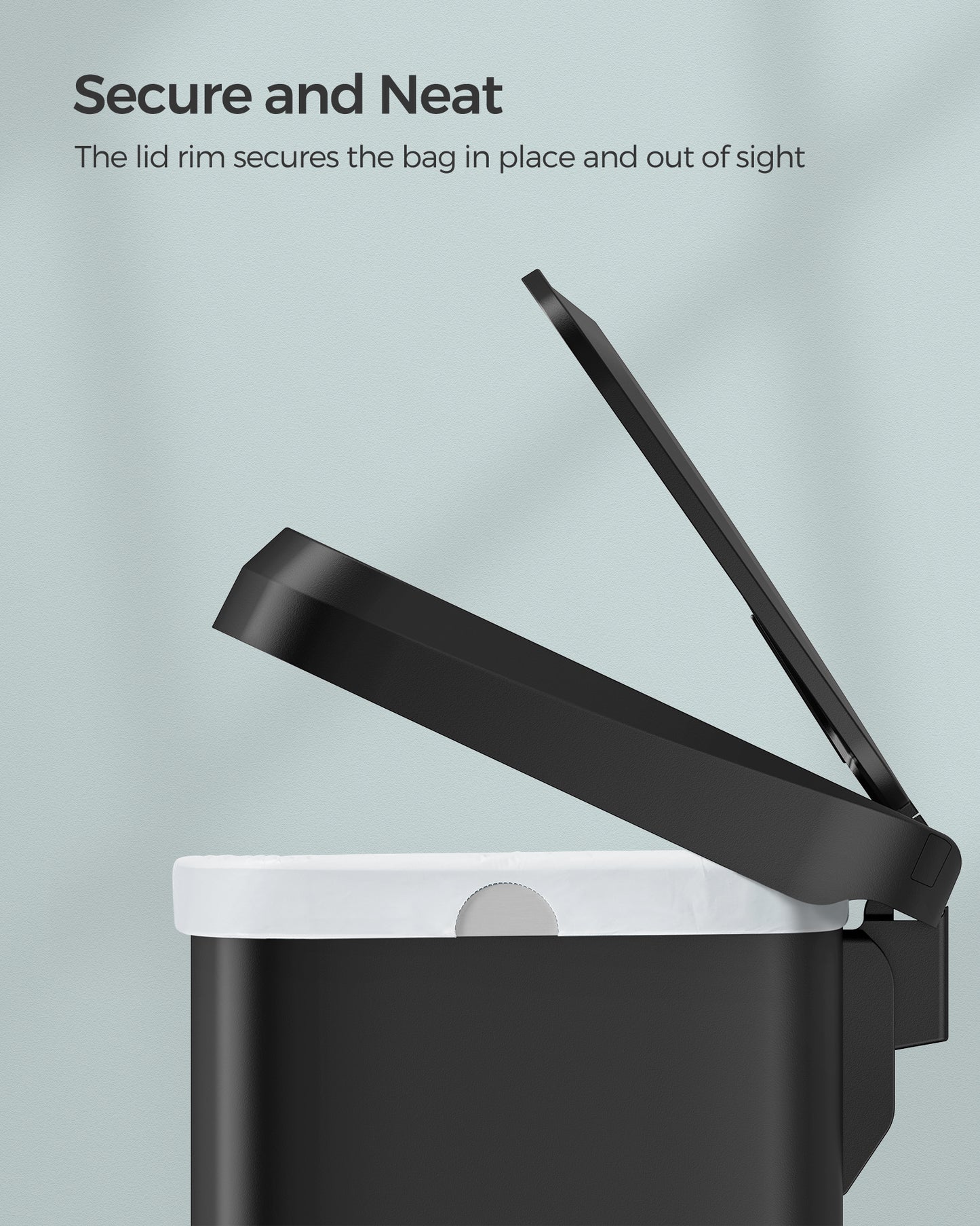 SONGMICS Kitchen Trash Can 13 Gallon Stainless Steel Garbage Can Recycle Bin with Stay-Open Lid and Step-on Pedal Black