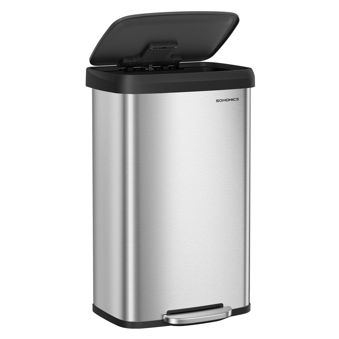 Kitchen Trash Can, 21 Gallon (80 L) Stainless Steel Garbage Can, with Stay-Open Lid and Step-on Pedal, Soft Closure, Tall, Large and Space-Saving, Silver and Black