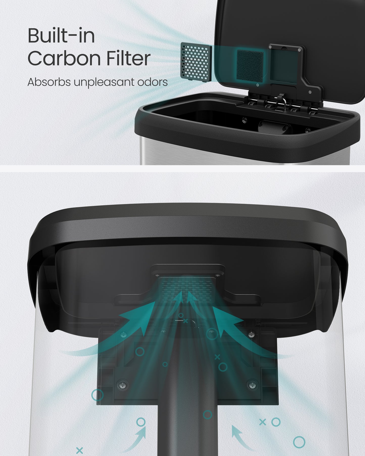 Kitchen Trash Can, 21 Gallon (80 L) Stainless Steel Garbage Can, with Stay-Open Lid and Step-on Pedal, Soft Closure, Tall, Large and Space-Saving, Silver and Black