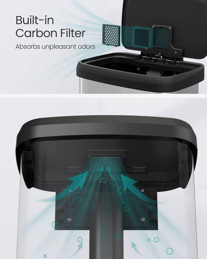 Kitchen Trash Can, 21 Gallon (80 L) Stainless Steel Garbage Can, with Stay-Open Lid and Step-on Pedal, Soft Closure, Tall, Large and Space-Saving, Silver and Black