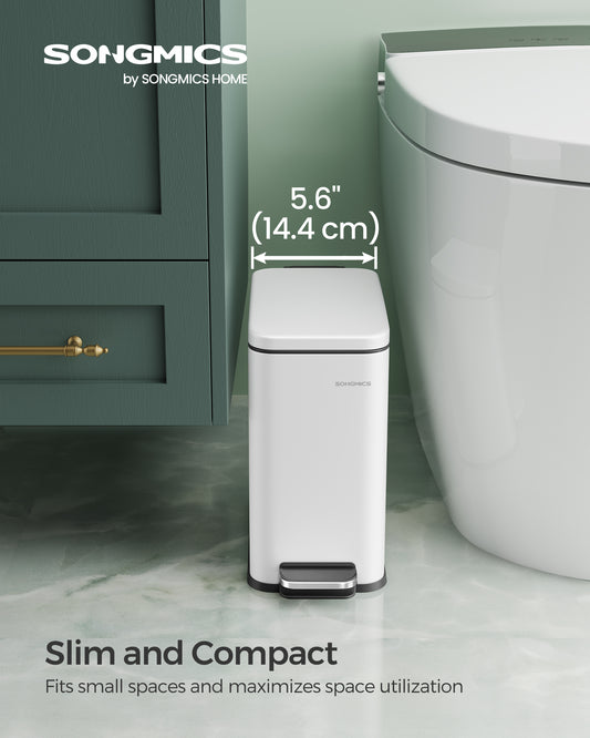 Bathroom Trash Can, 1.3 Gallon Small Trash Bin with Lid, Slim for Small Spaces, Stainless Steel Garbage Can, Soft Close