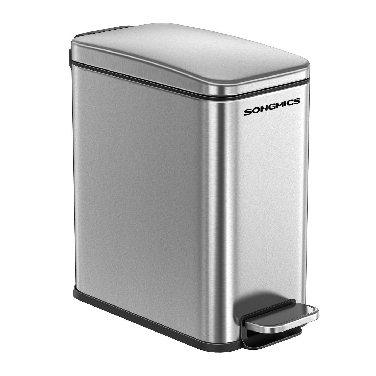Bathroom Trash Can, 2.6 Gallon (10 L) Small Trash Bin with Lid, Slim for Small Spaces, Stainless Steel Garbage Can, Soft Close, Silver
