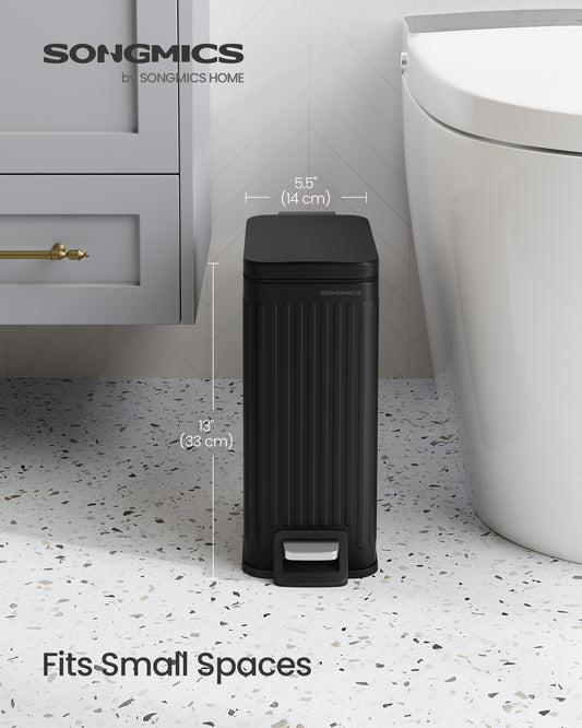 1.6-Gallon Bathroom Trash Can - Slim Stainless Steel Bin with Soft-Close Lid & Foot Pedal, Space-Saving Design, Ink Black