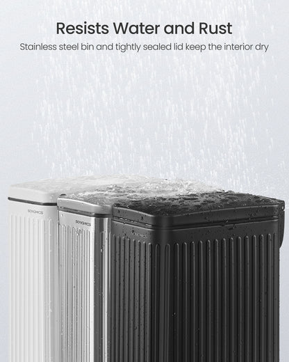 1.6-Gallon Bathroom Trash Can - Slim Stainless Steel Bin with Soft-Close Lid & Foot Pedal, Space-Saving Design, Ink Black
